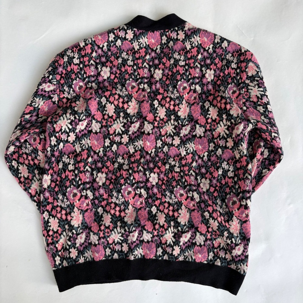 Zara Floral Jacquard Knit Cardigan Sweater Pink Black V-Neck Size Large L - Picture 3 of 4